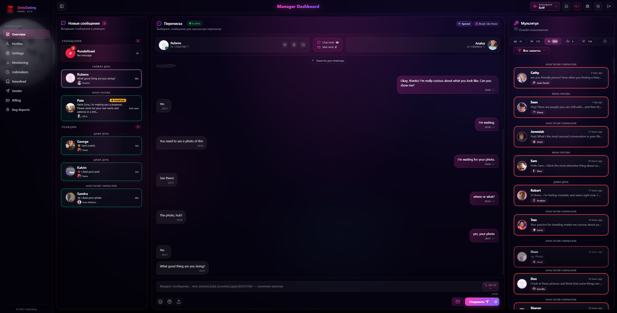 Dashboard для операторов